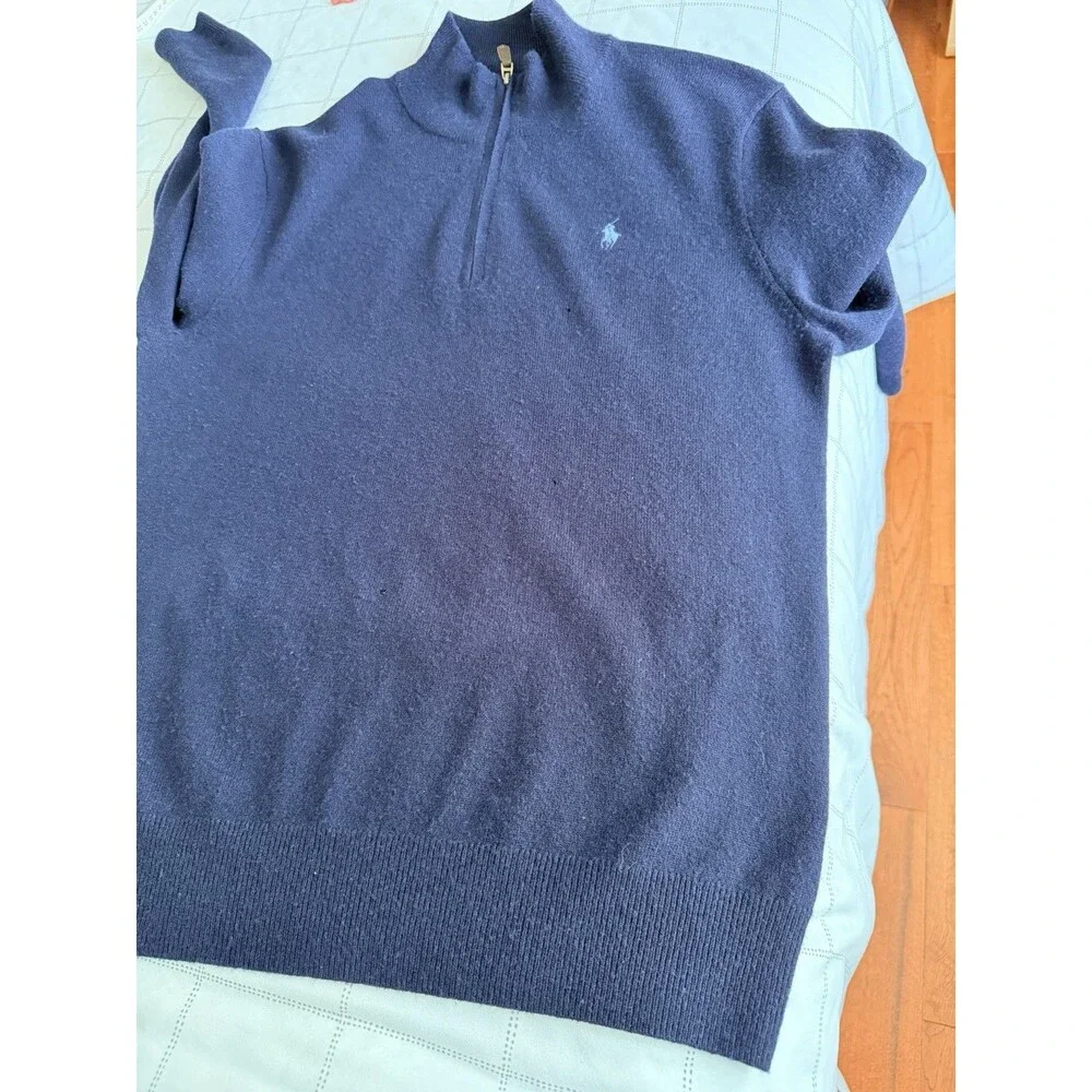 Polo Ralph Lauren Men’s M 100% Wool Quarter Zip Pullover Navy Warm Work Layer
